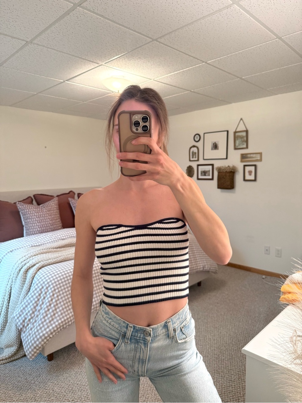 Striped Strapless Crop Top
